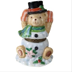 Christmas Trinket Box Teddy Bear Snowman Rare Unmarked
